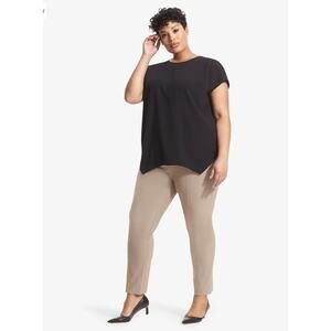 M.M. Lafleur Womens L Black Didion Short Sleeve Crepe Relax Workwear Blouse Top